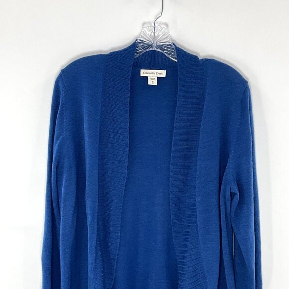 Coldwater Creek Cardigan Women XL Blue‎ Wool Blend Open Front Ribbed Knit - Picture 4 of 13